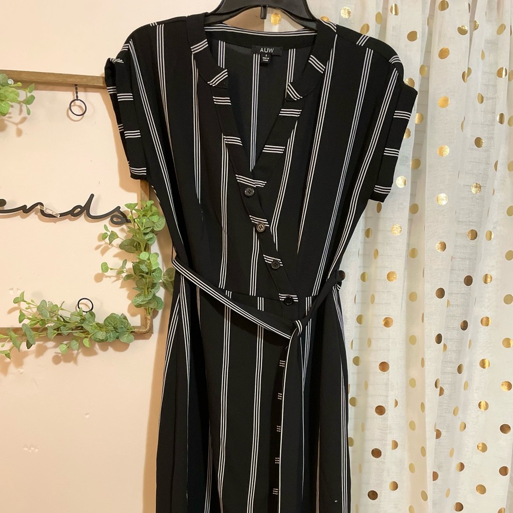 Black and white striped midi dress